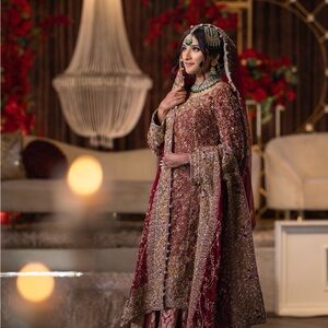 Elegant Maroon and Gold Embellished Dress